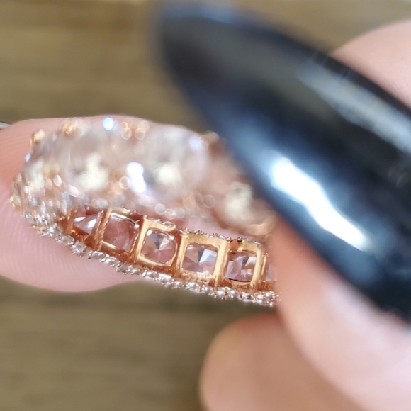 Soild Sterling silver rose gold plated engagement ring and wedding band set - Picture 14 of 16